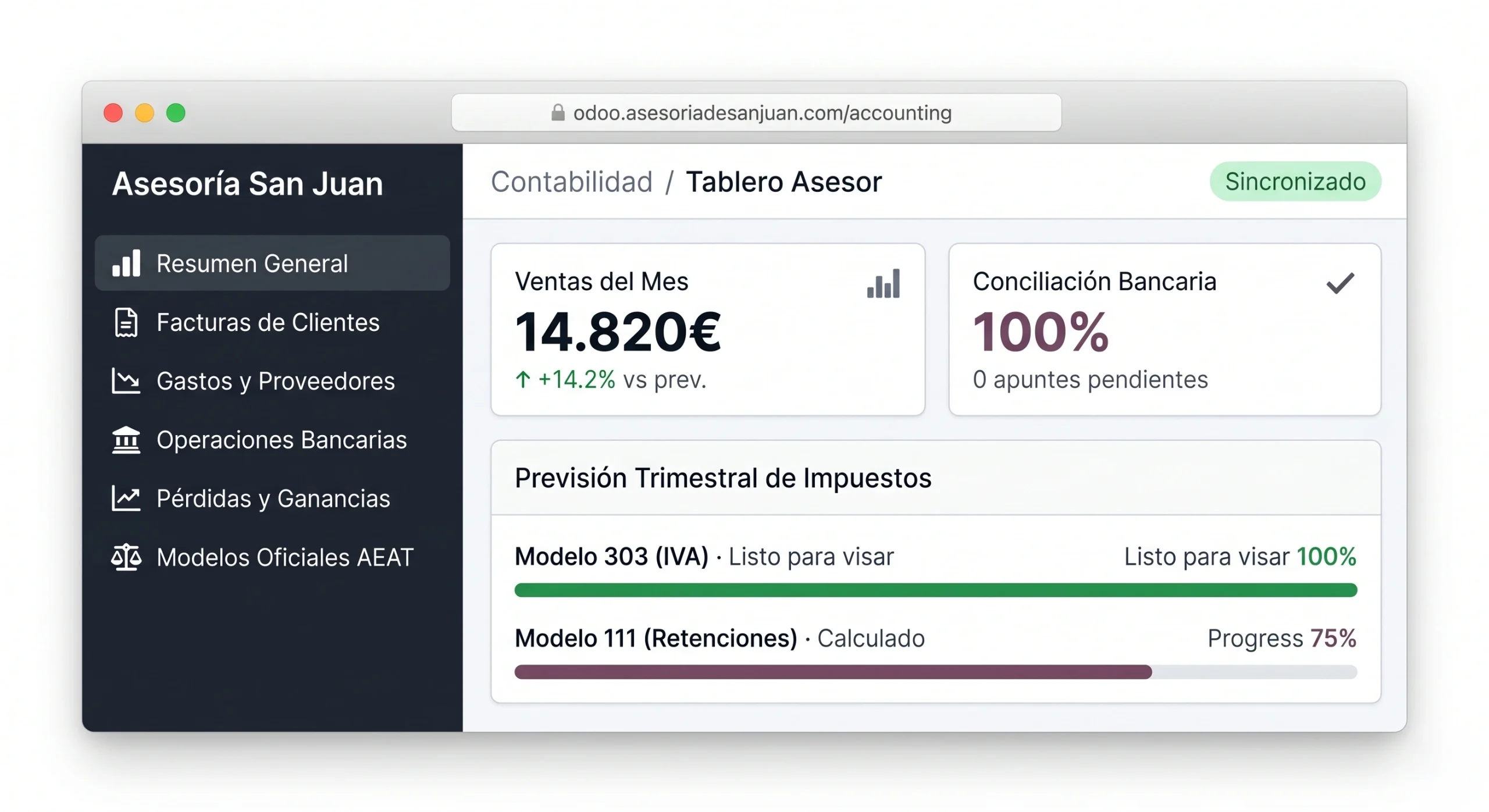 Tablero de contabilidad En ODOO de asesoría San Juan